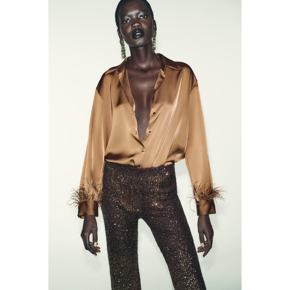 ZARA FEATHER SATIN BLOUSE